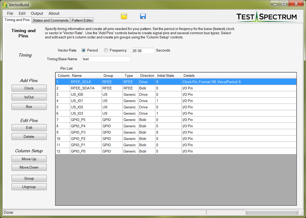 Pin and Timing Editor